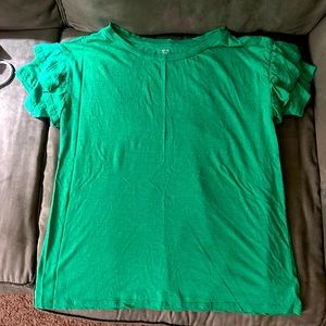 Crown and Ivy L green shirt with ruffle sleeves. Runs a little short.